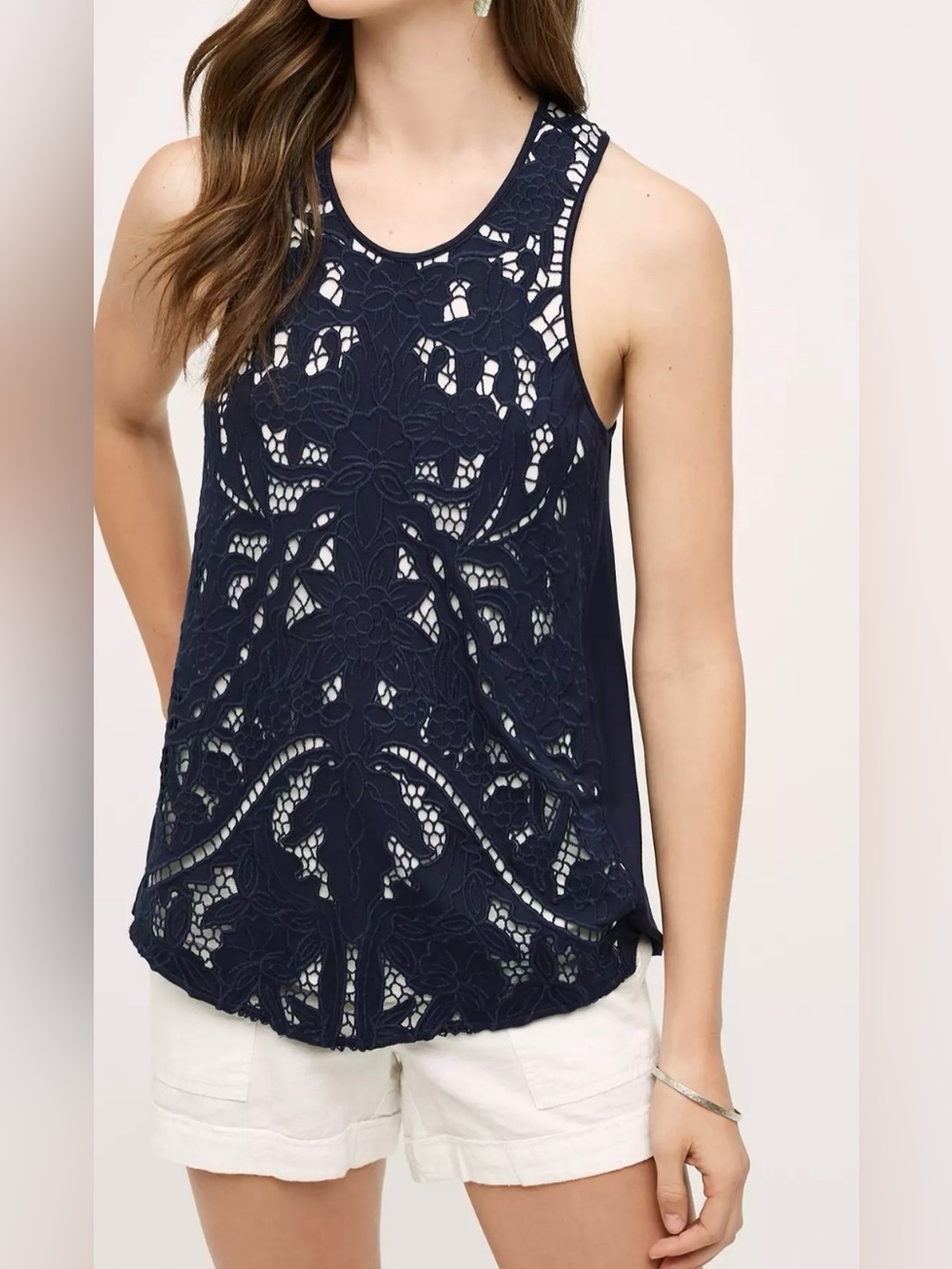 Akemi + Kin by Anthropologie Sleeveless Navy Crochet Lace Blouse - Size XS?